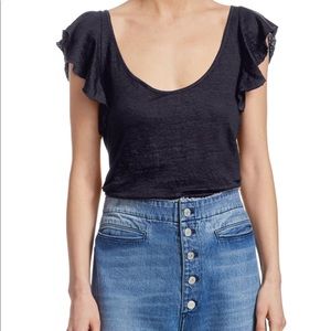 A.L.C Delta Flutter-Sleeve Linen Navy Blue Tee XS